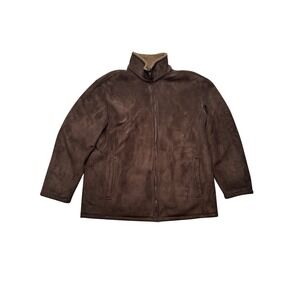 WEATHERPROOF Brown Faux‎ Suede Sherpa Lined Zip Up Jacket Mens XL